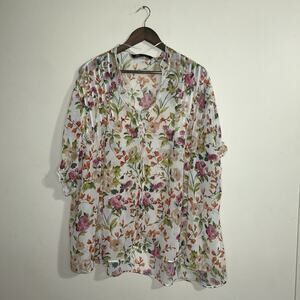 Zara Floral Spring Lightweight Oversized Sheer Ruffles VNeck Women Blouse Size S